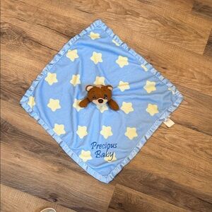 PRECIOUS MOMENTS Baby Blue Security Blanket Bear Plush Yellow Stars 2014 Lovey